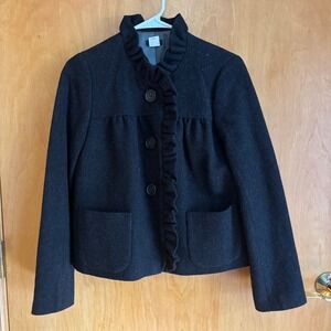 J.Crew Wool Blend Ruffle Collar Jacket Women's Size 4‎ Charcoal Career Coat